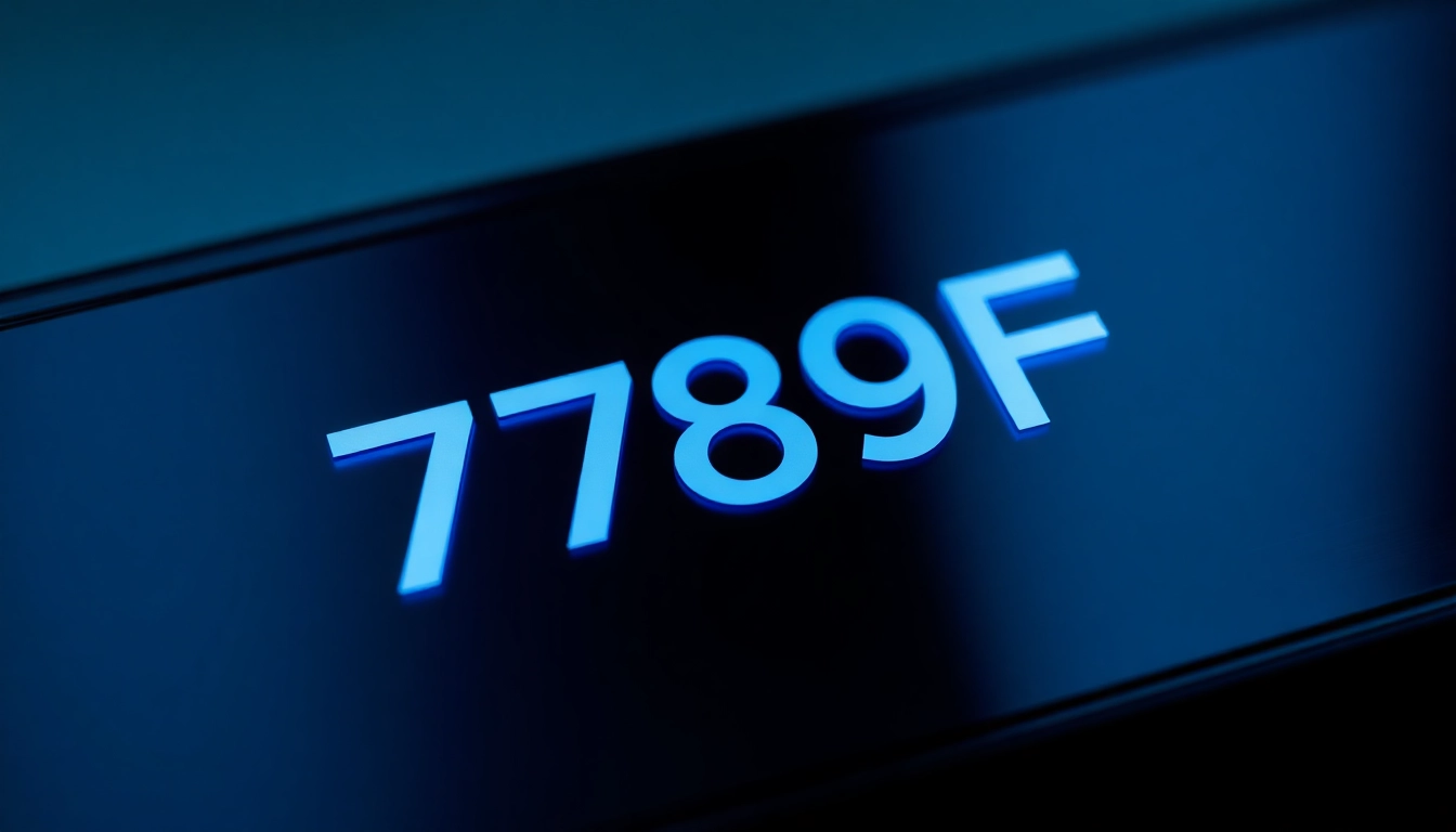 Dynamic 789F logo on a digital interface showcasing modern industrial design with vibrant blue accents, signifying technological expertise and trustworthiness.