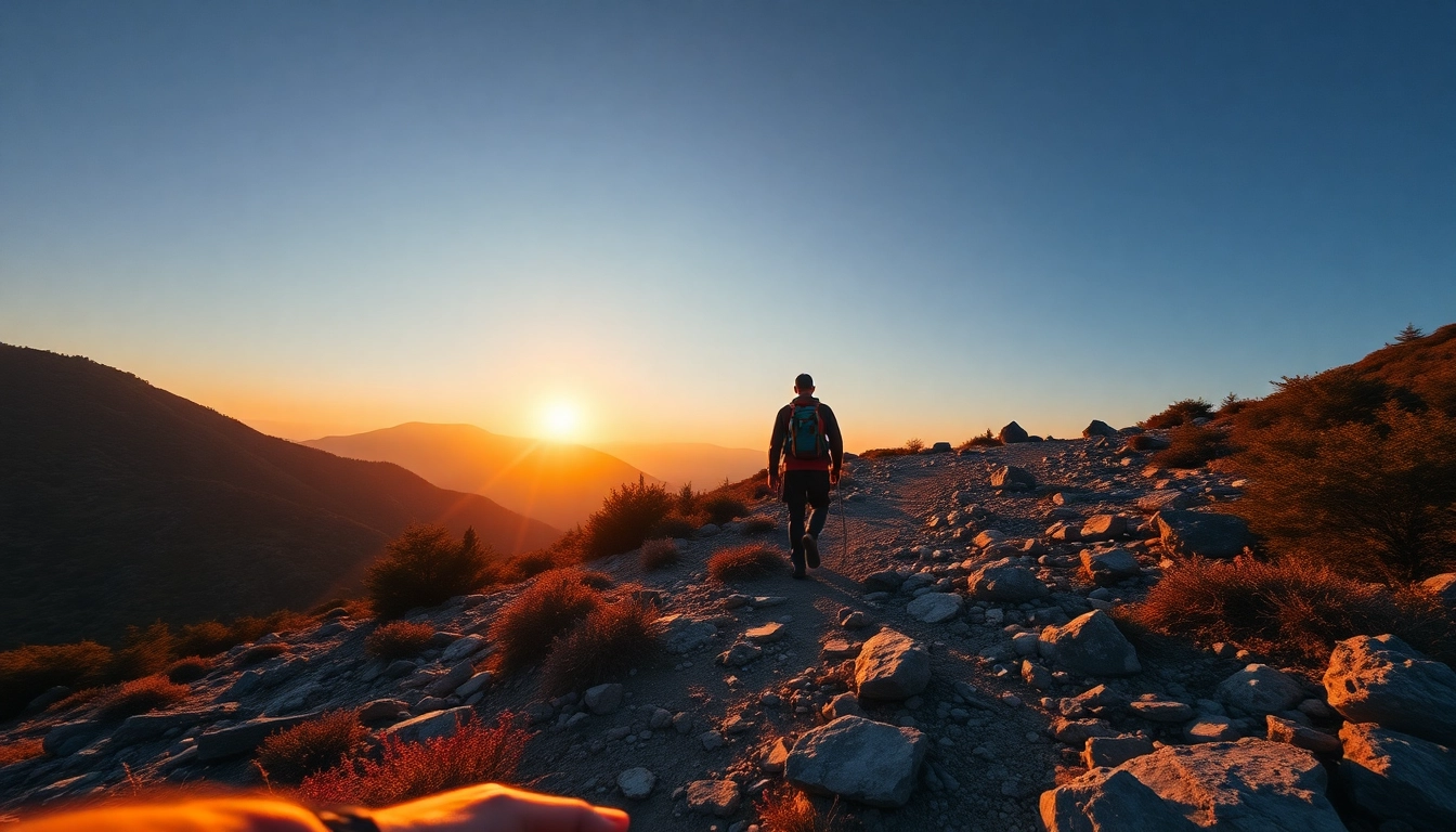 Trekking through lush mountain landscape, showcasing rugged terrain and scenic views for outdoor enthusiasts.