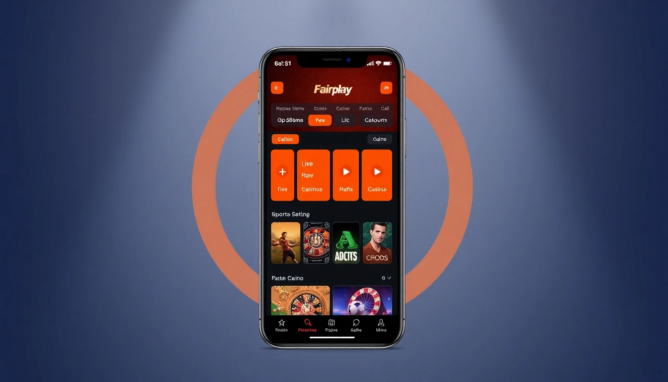 Mobile screen featuring the Fairplay app with sports betting, casino games, and vibrant color themes for an engaging user experience, highlighting the fairplay app's interface.