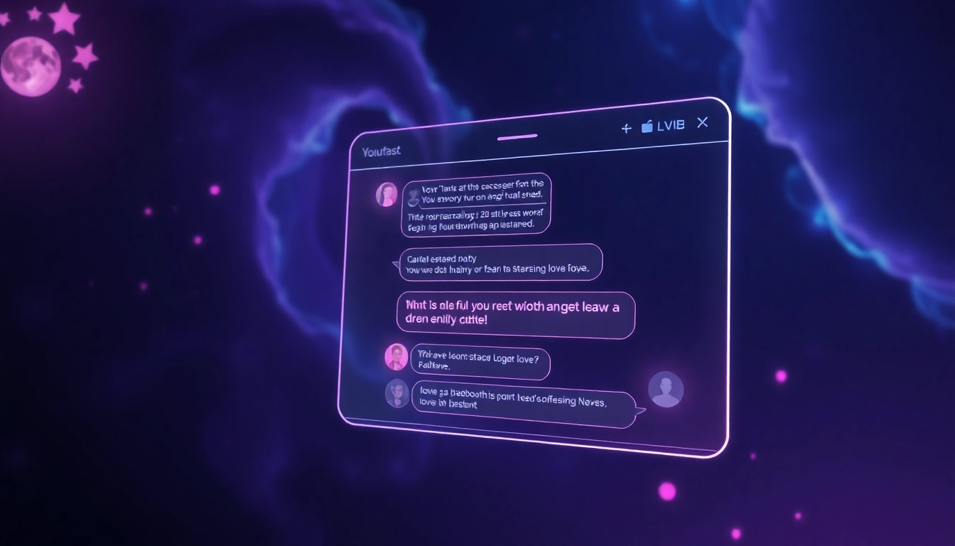 Futuristic space-themed AI chat interface with holograms and cosmic background, emphasizing intimacy and advanced technology.
