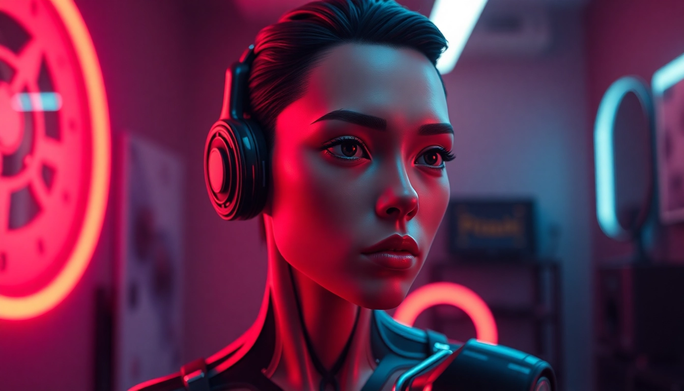 NSFW Image Generator creates a hyperreal AI companion under neon lighting with cinematic mood.
