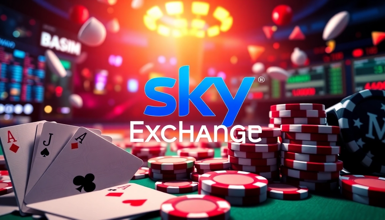 Sky Exchange online betting platform showcasing sports and casino games with vibrant action elements for easy recognition.