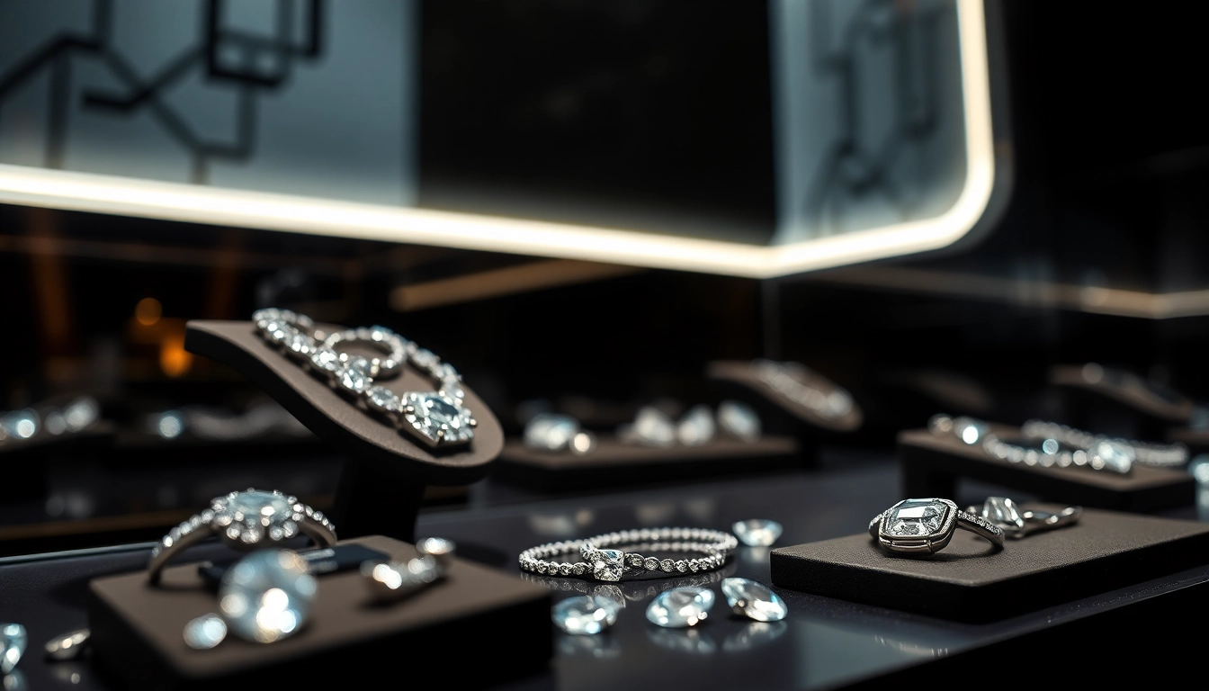 Modernus suzadetuviu ziedai showcased with bright diamonds in a sleek setting to highlight