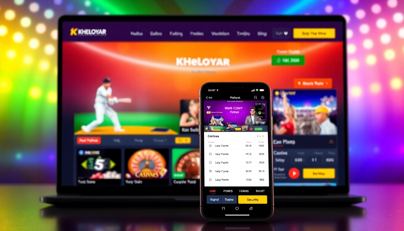 Kheloyaar online betting platform with sports and casino games displayed on mobile device,