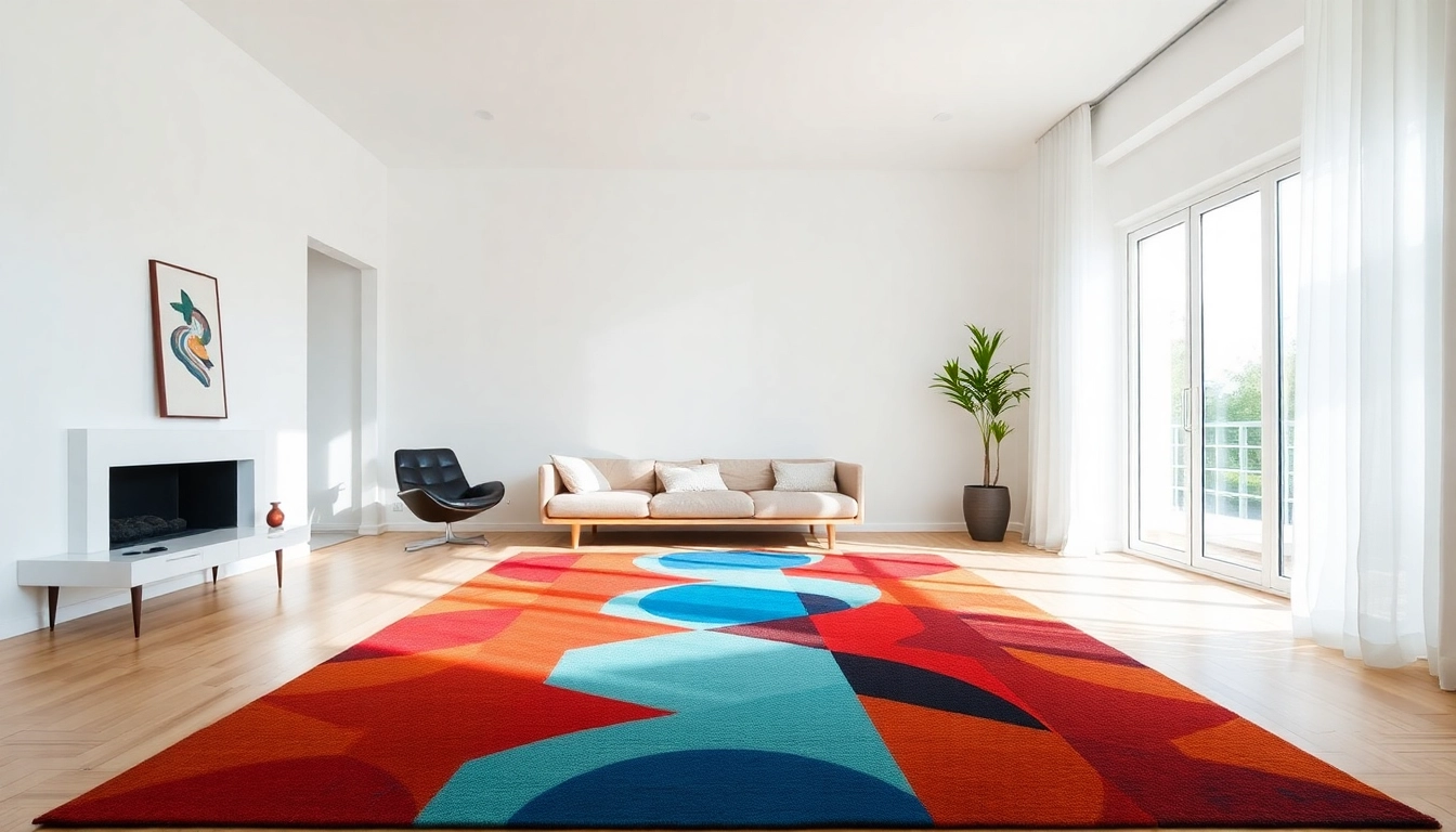 Showcase of stylish Tappeti moderni Milano with vibrant geometric designs enhancing